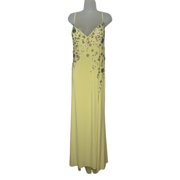 Mac Duggal New 42006 Yellow Multi Beaded Floral Gown Sz 16 NWT Spaghetti Strap - Picture 2 of 8